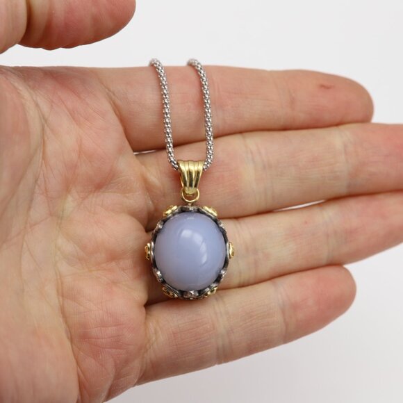 Vintage Natural Stone pendant Chalcedony sterling silver & 18k Gold - Picture 7 of 11